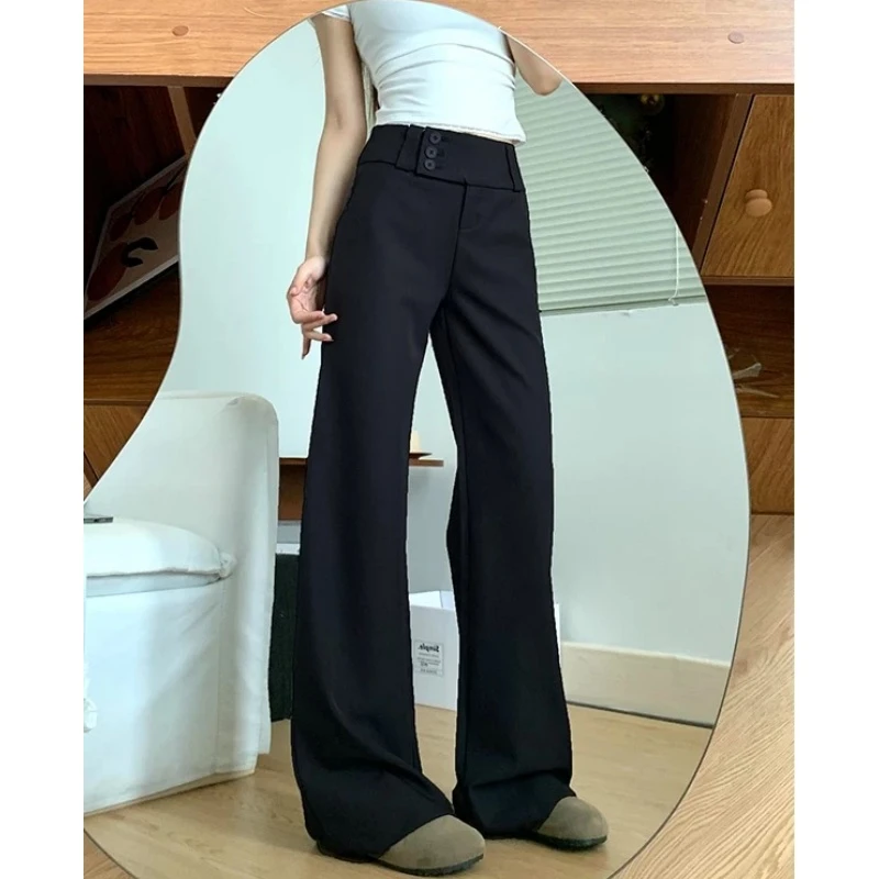 裤长112cm高个子加长微喇西装裤女低腰显瘦拖地休闲直筒喇叭裤子