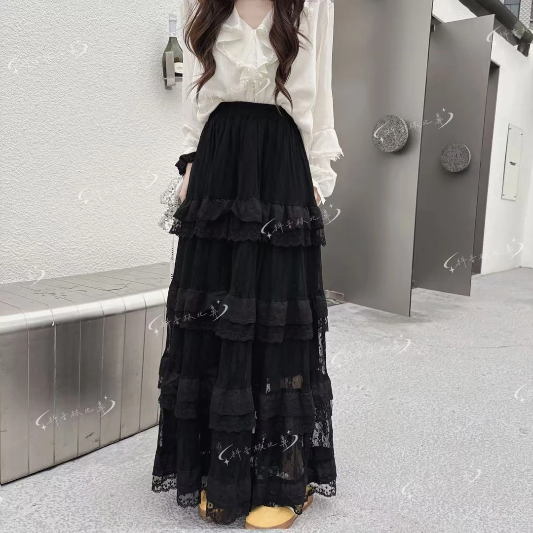 林北鼻-【圣代裙】韩单东大门同款气质感蛋糕蕾丝长裙