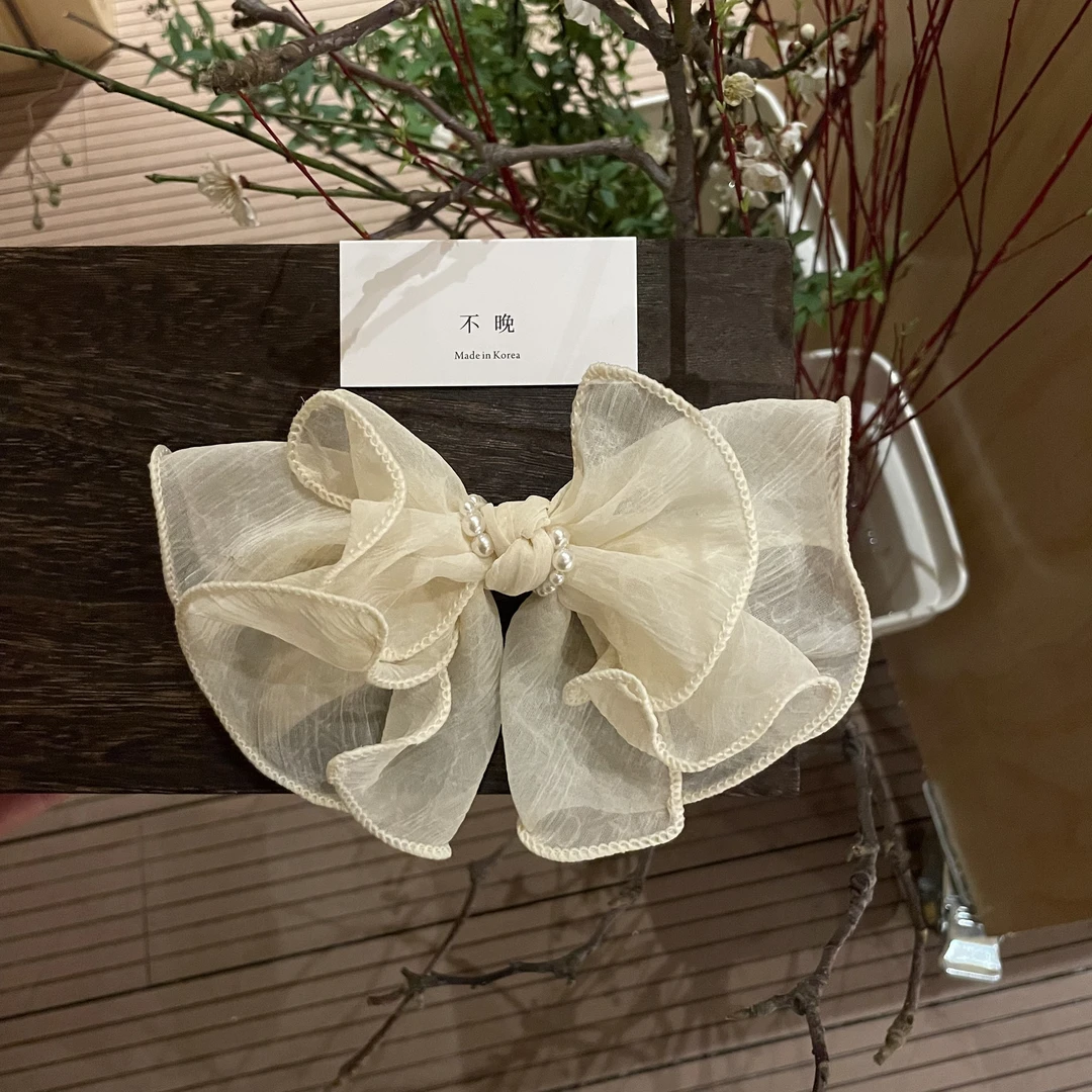 不-Wan.韩风弹簧扣小仙女雪纺珍珠发夹