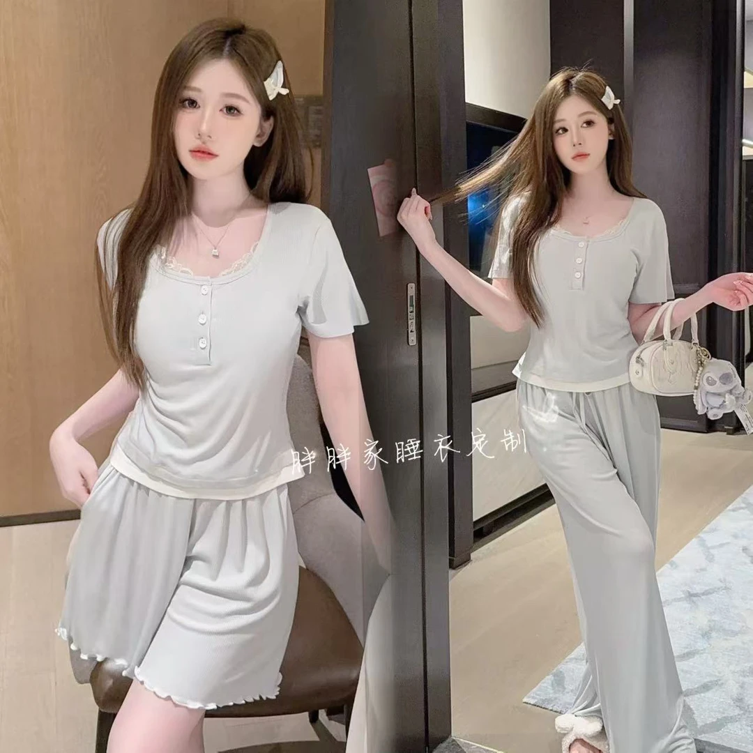 【浪漫假期】睡衣女夏季套装甜美纯欲带胸垫可外穿短袖小清新家居服