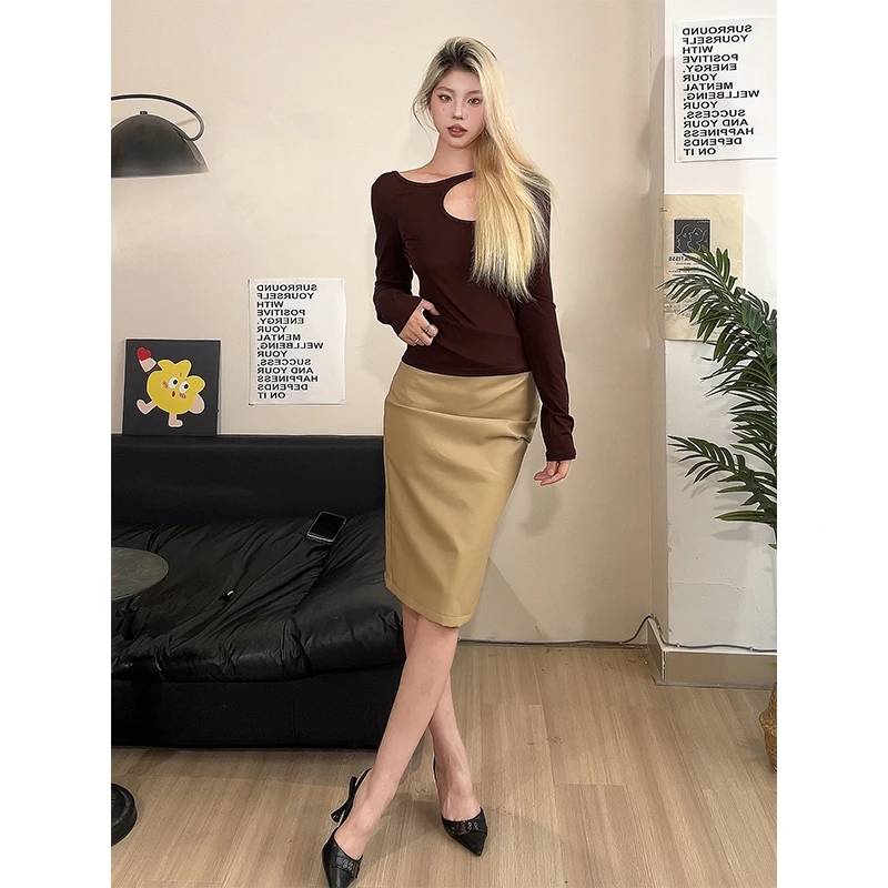 2025御姐辣妹套装设计感长袖上衣洋气短款外套高腰显瘦包臀半身裙