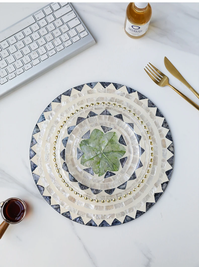 BK188贝壳镶嵌家居隔热垫收纳茶壶水杯垫尺寸：30CM