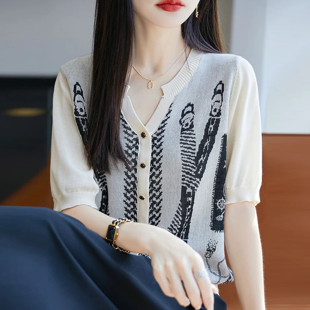 胖mm大码女装夏装冰丝针织衫女士短袖t恤宽松遮肚子巨显瘦v领上衣