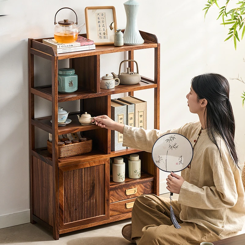 胡桃木实木博古架置物架中式茶室茶叶收纳柜多宝阁整装发