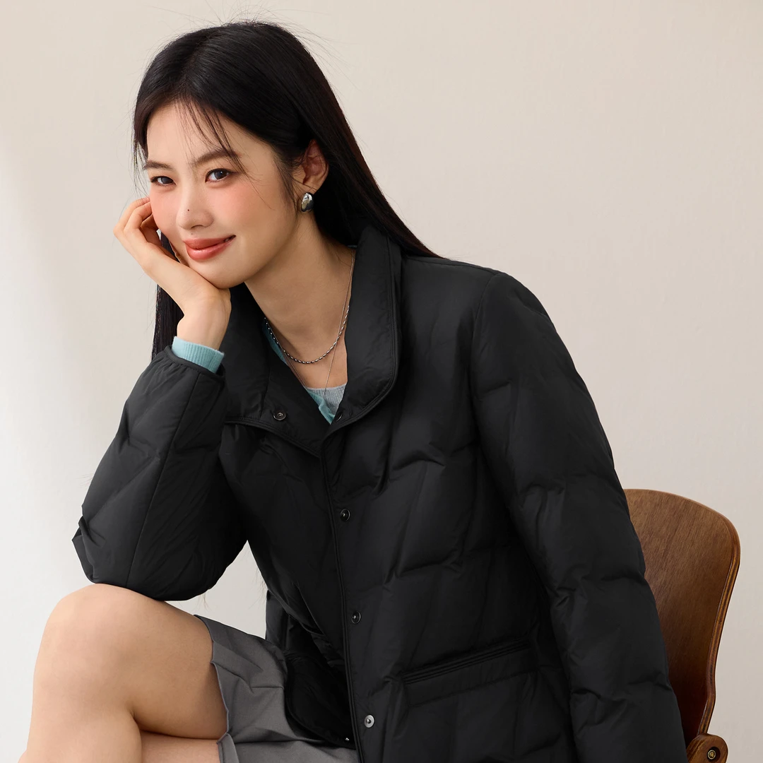伊芙丽90白鸭绒衬衫式廓形设计轻薄夹克羽绒服2025冬新1G9980091
