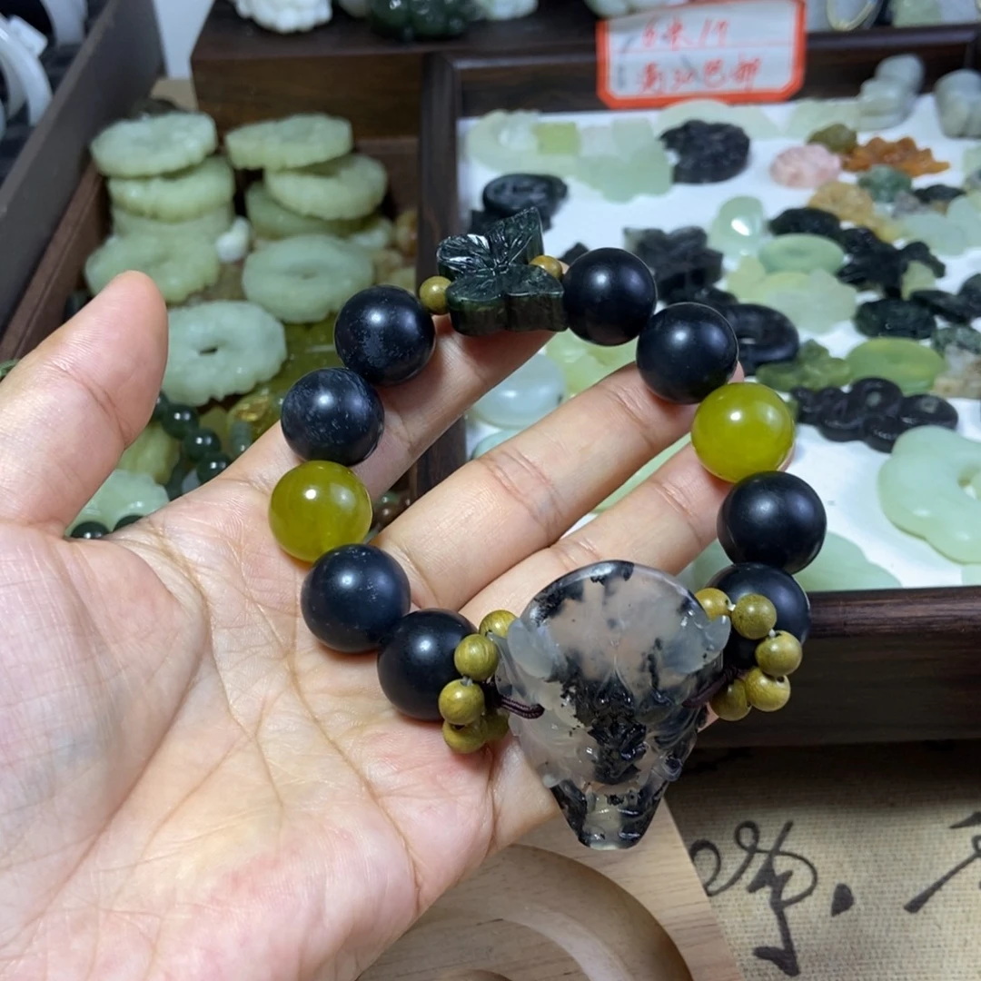 甜***女合金蛇纹石玉手链