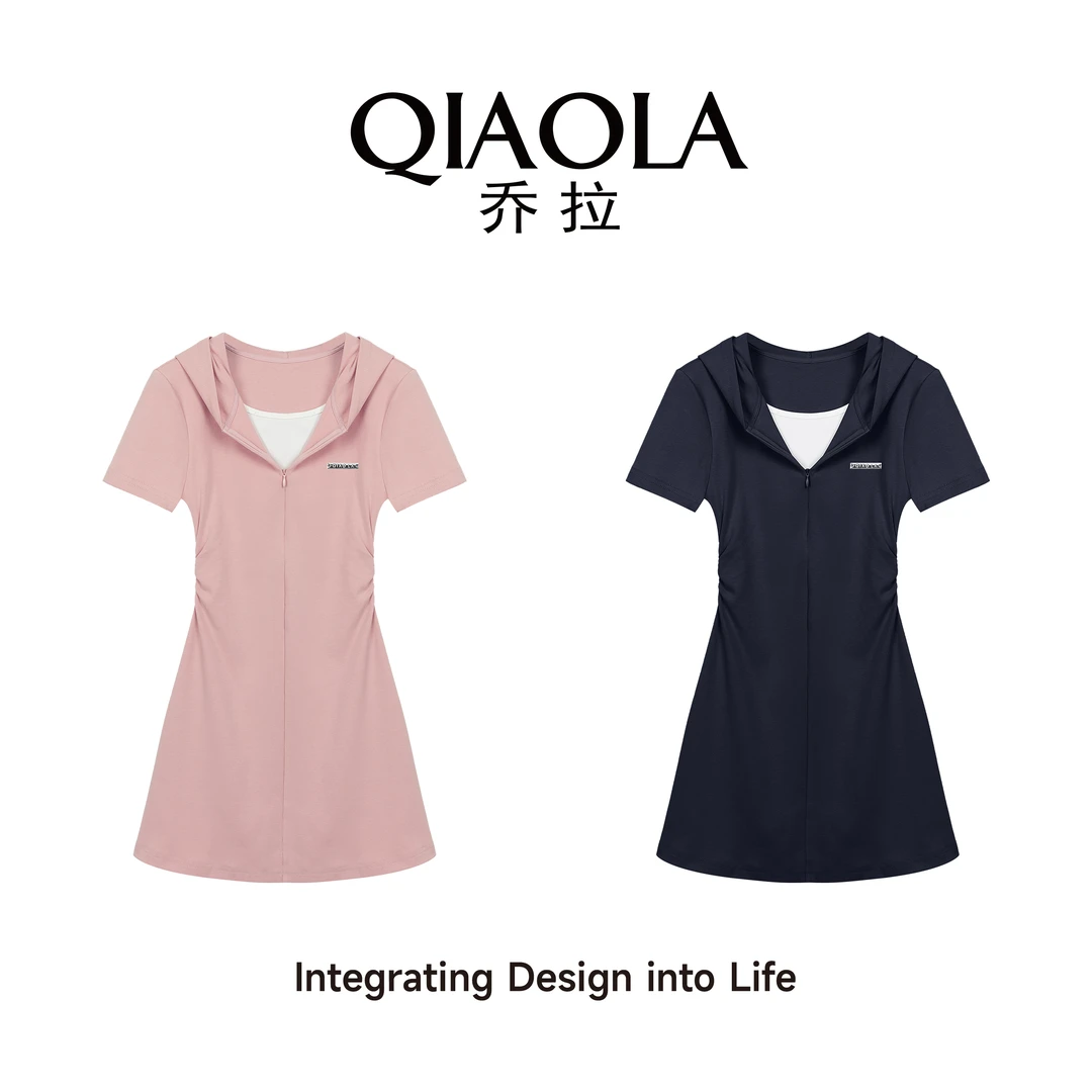QIAOLA/乔拉【樱岛游记】夏季弹力针织假两件连帽休闲A版连衣裙预售