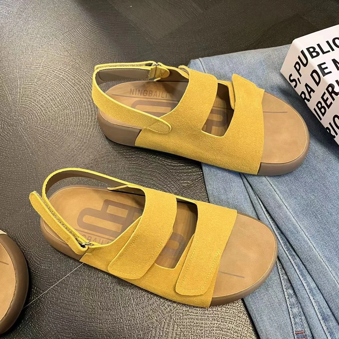 【运费险】一字扣带凉鞋女2025夏季新款露趾魔术贴吐司勃肯鞋软底