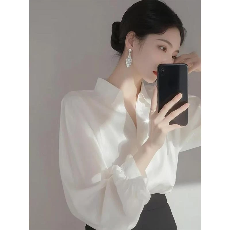 2025春秋法式新款白色衬衫女士轻熟风高级感时尚简约个性百搭上衣