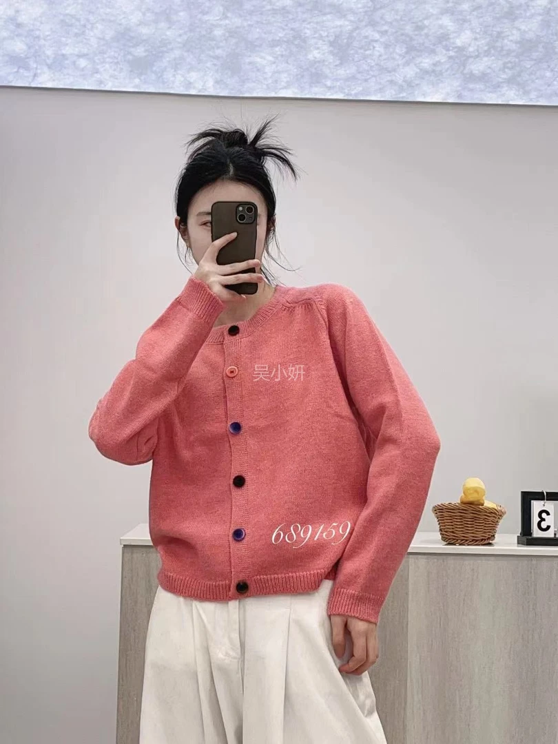 彩扣圆领插肩袖线衫外套689159（穿到130斤胸围102衣长53