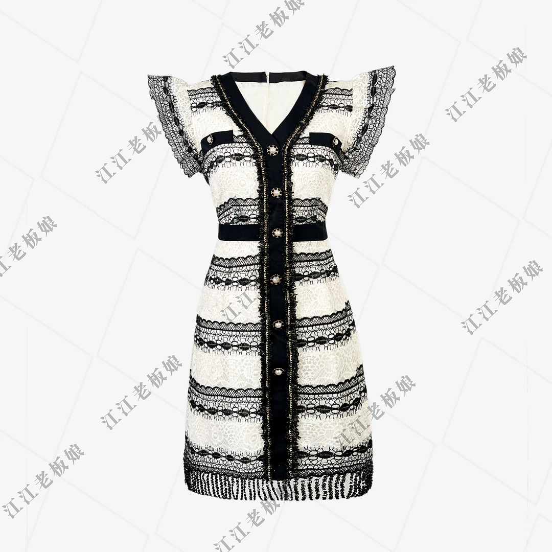 青仓【夏夏专属】气质显瘦时尚小香风设计感飞飞袖连衣裙女Q1388