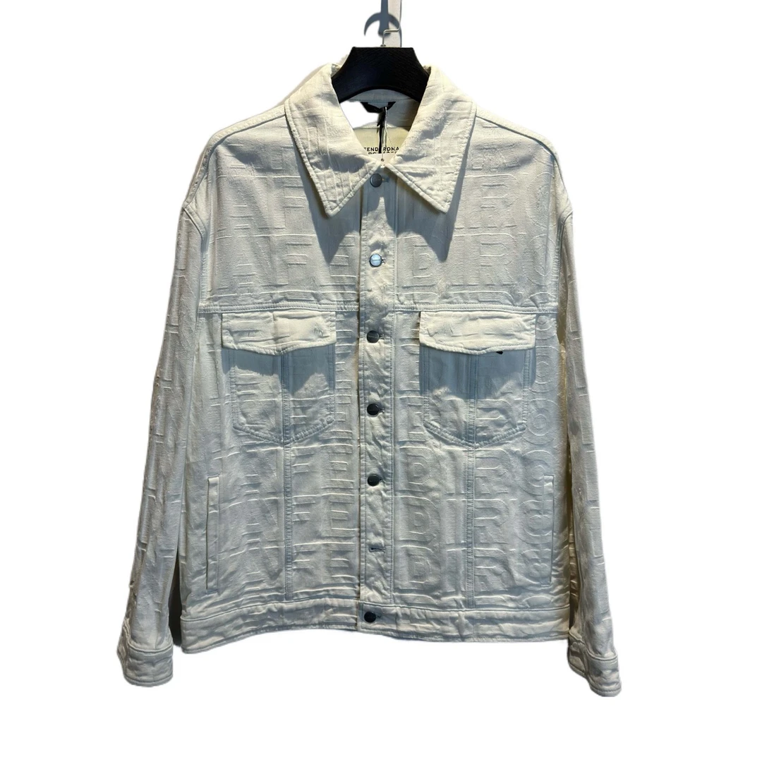 未使用 FENDI/芬迪 芬迪双F浮雕满印白牛仔夹克/全新/50码