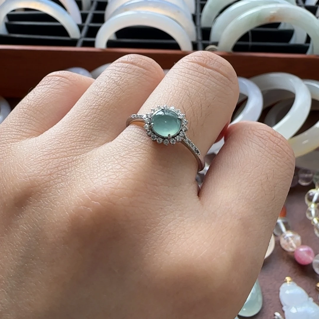 翡翠戒指银S925镶嵌太阳花