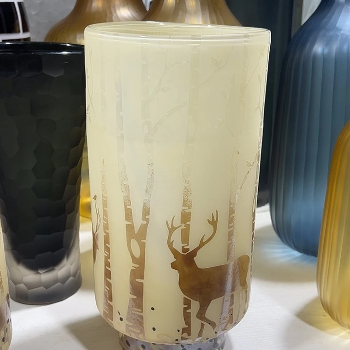 琉璃手工艺品黄色砂雕花瓶花器高33口15