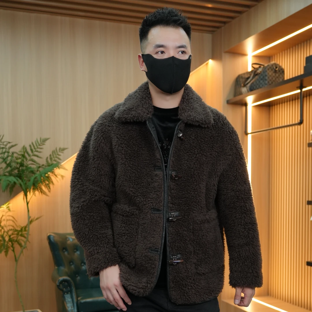 男士轻奢时尚潮流羊毛外套冬季保暖男装简约休闲夹克