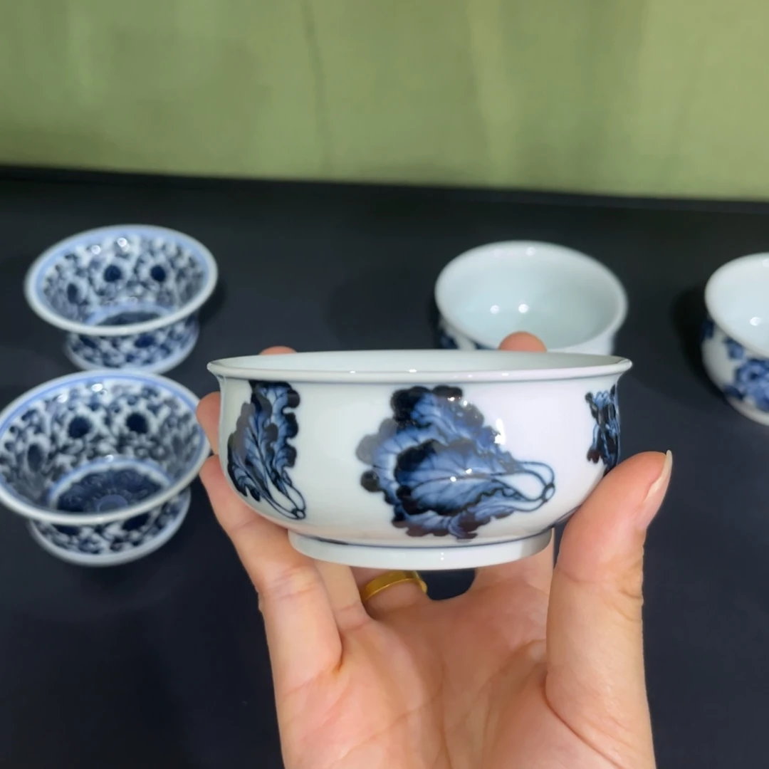 青花仿明白菜矮炉式杯