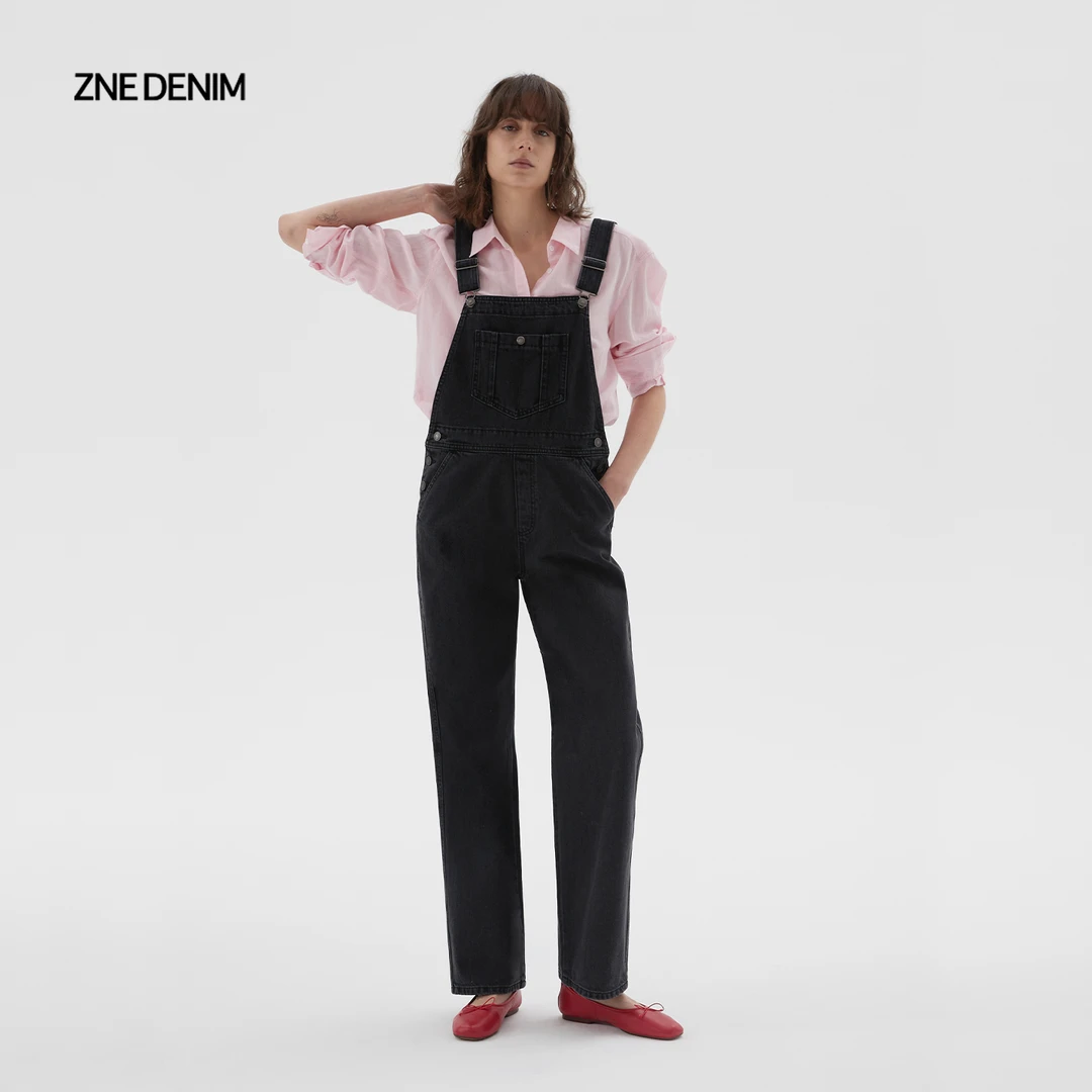 ZNE【断码特惠】ZNEJeans高级水洗灰色澳棉挺括直筒牛仔背带裤832