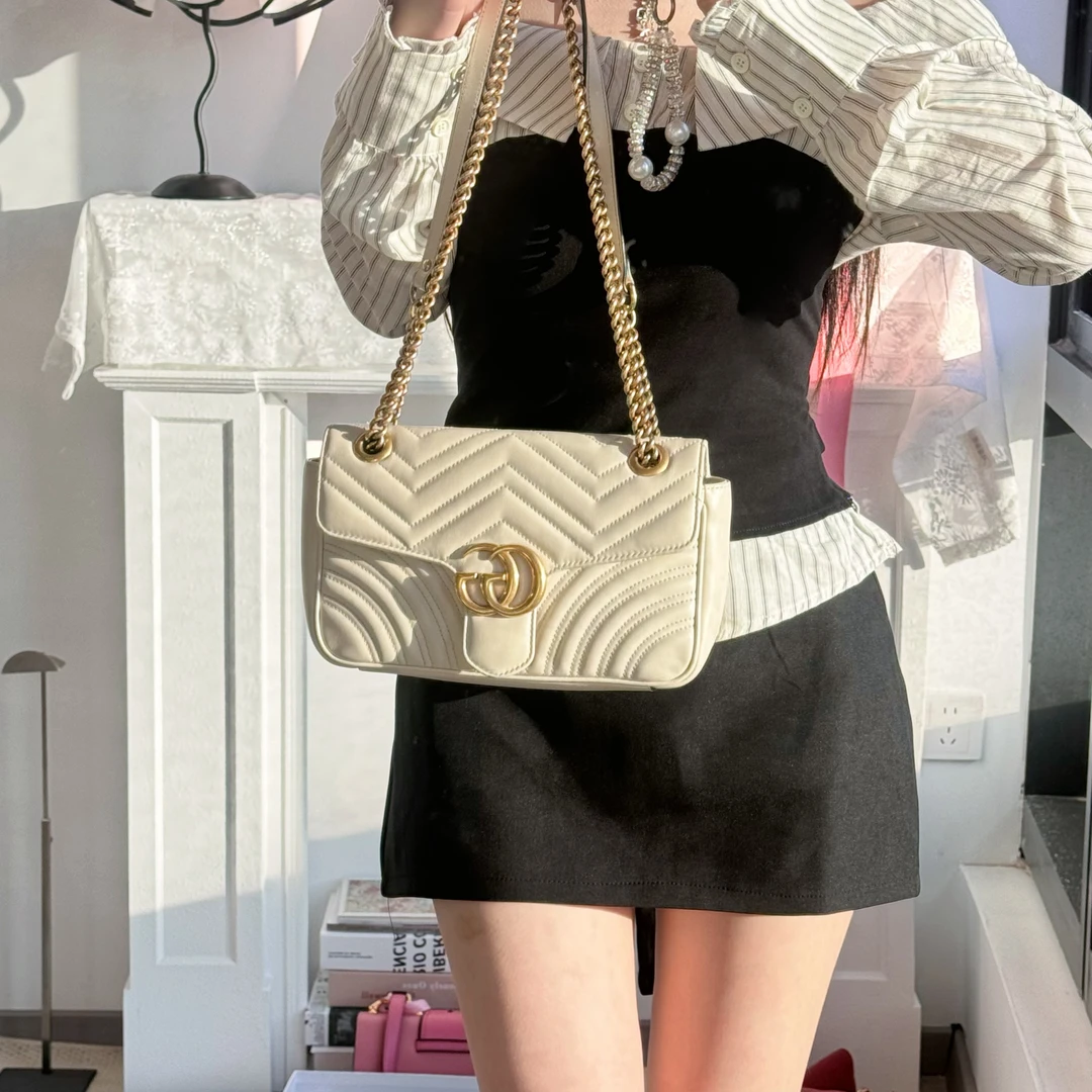 95新 GUCCI/古驰 gucci红色丝绒马蒙链条包