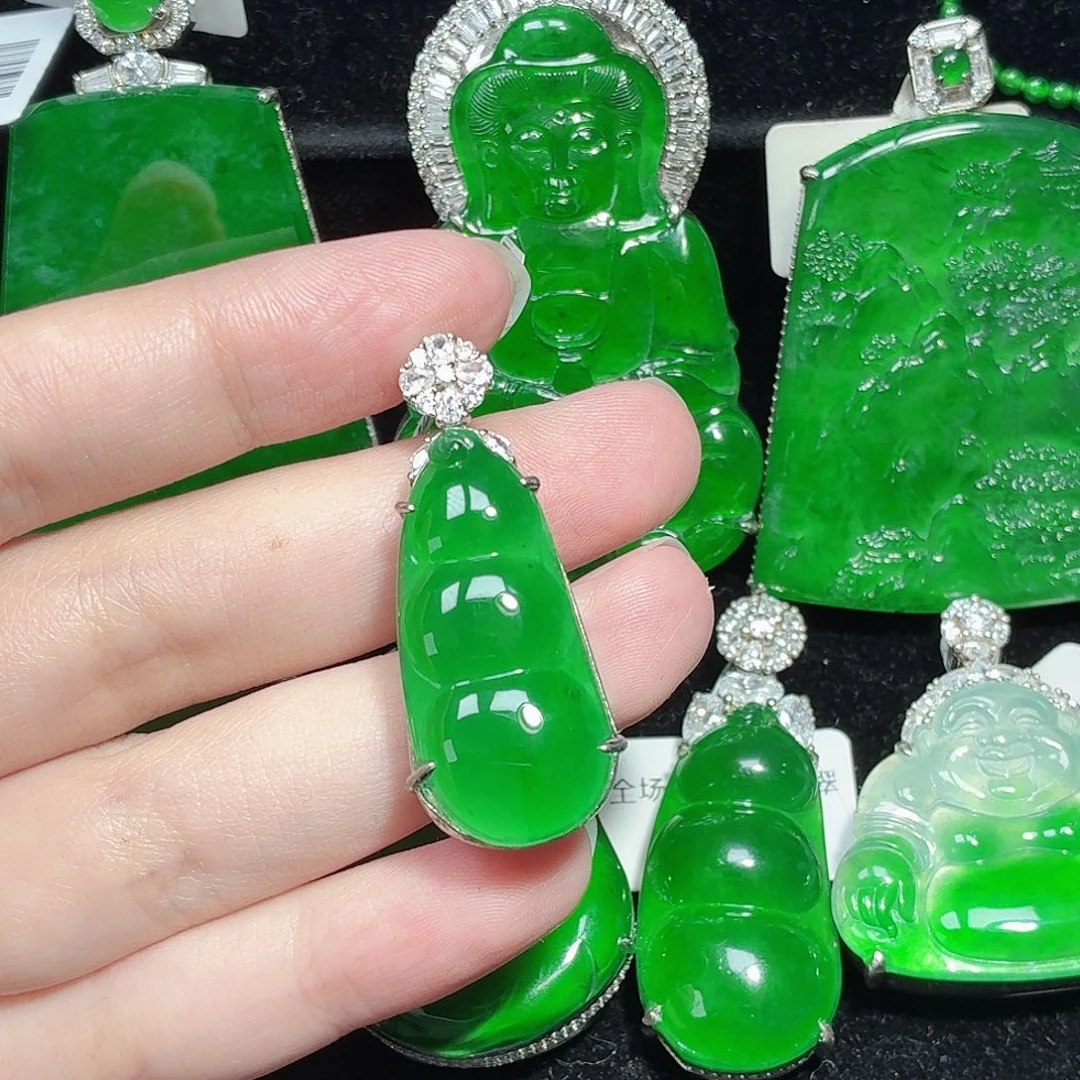 翡翠银S925镶嵌颈饰天然A货翡翠