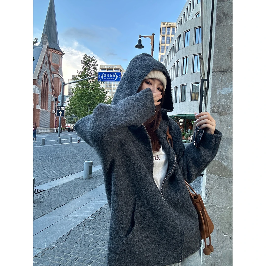 DYANGJUN【实穿特调】秋季新款高克重连帽加厚针织开衫