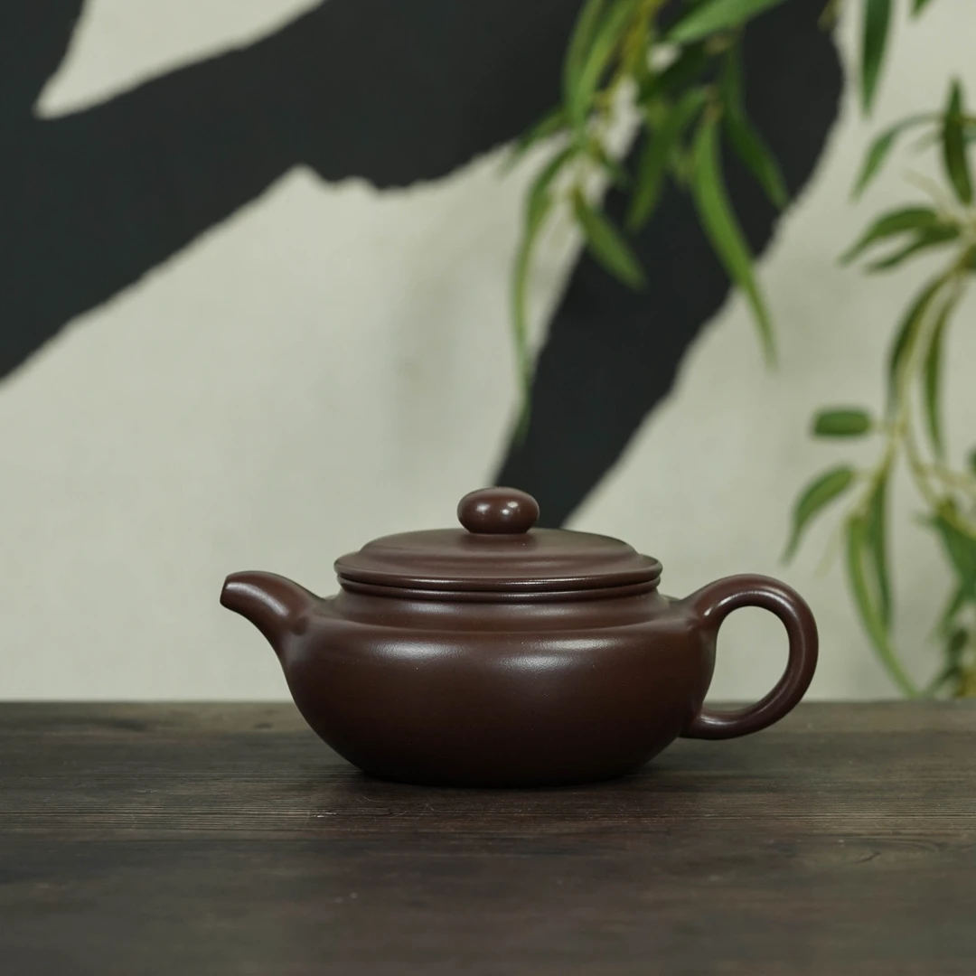 【扁腹】原矿深井底槽清200cc手工制作内推孔宜兴莲子壶紫砂壶