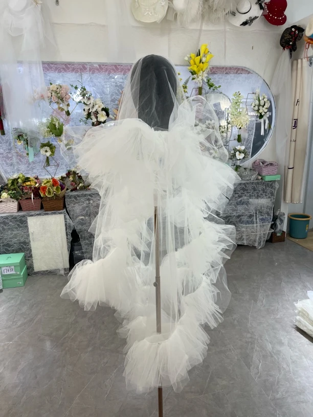 硬纱文艺风半透复古风头纱白色设计师流苏蕾丝