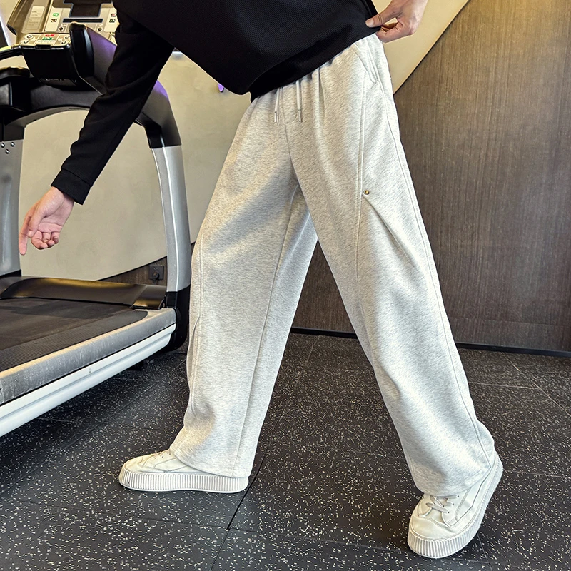 秋冬新款男卫裤高级铆钉褶皱直筒裤休闲裤男士裤子宽松高级感男装