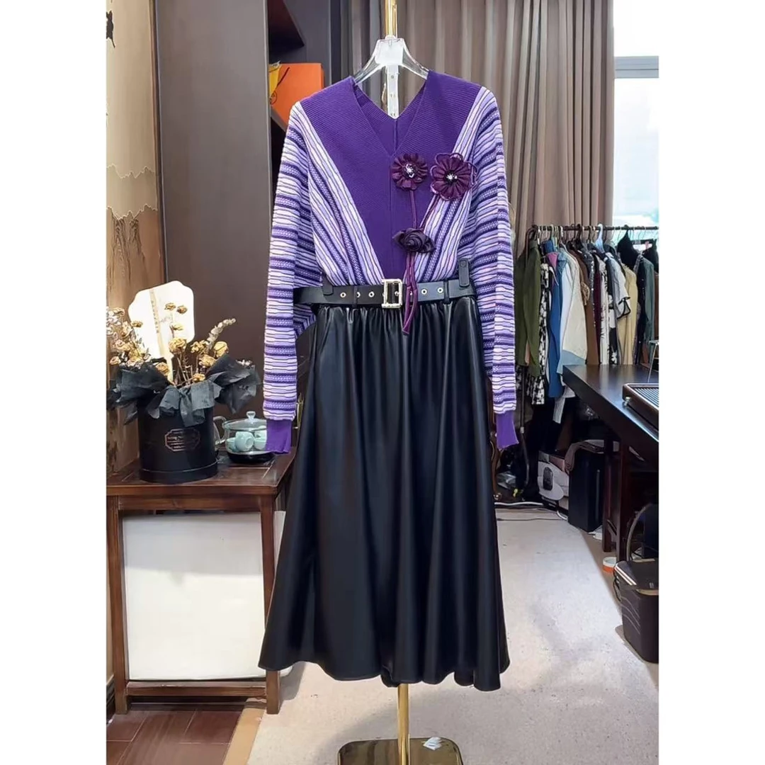 芙娜妮polo领设计感保暖休闲风秋季新款不规则半裙两件套F2433067