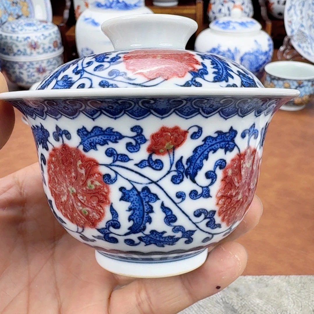 摆件陶福利青花盖碗