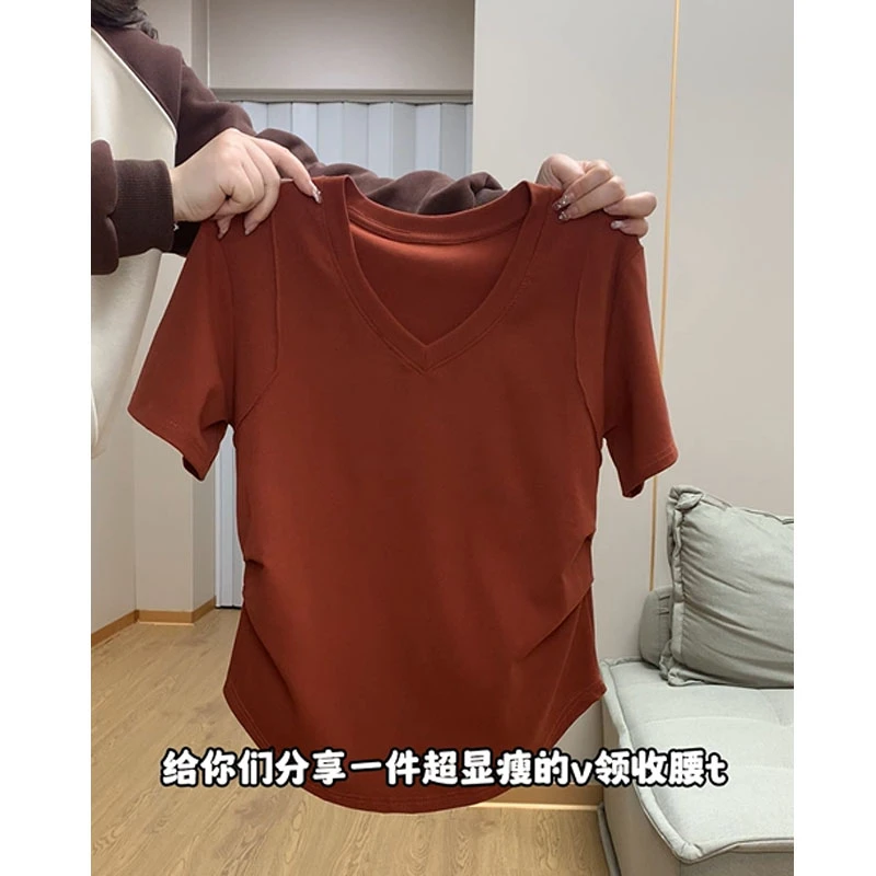 特大码200斤气质chic韩版掐腰遮肚正肩短袖t恤女夏季百搭时尚上衣