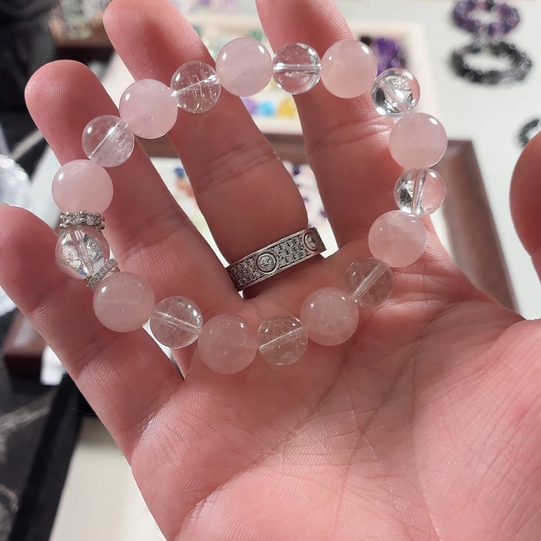 轩***）纯铜石英石粉色手串