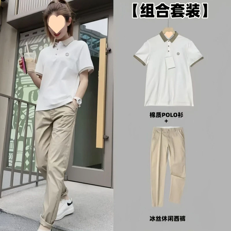 夏季男士套装翻领潮流polo衫休闲西裤两件套时尚简约男潮流两件套