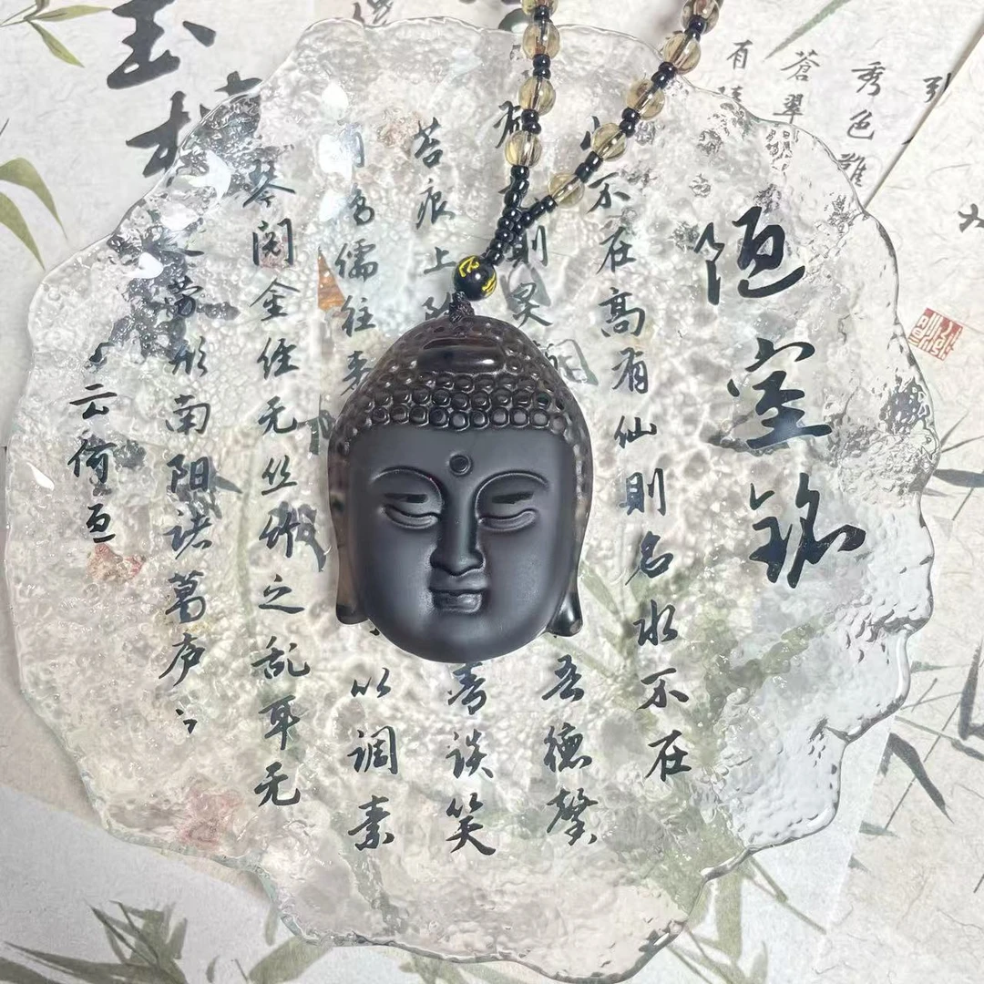 天然黑曜石冰曜佛头吊坠男女时尚百搭吊坠礼物