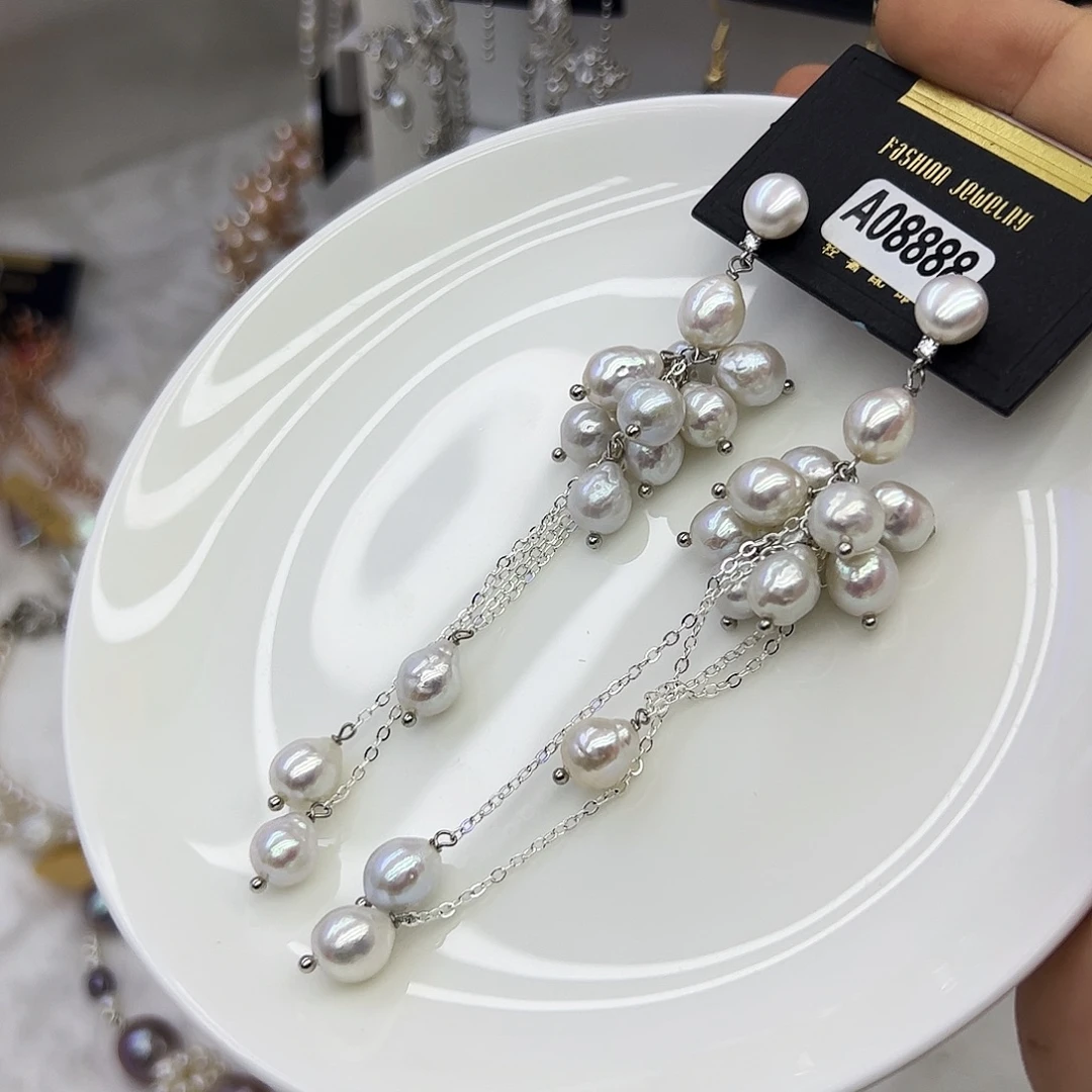 银S925镶嵌淡水珍珠耳饰