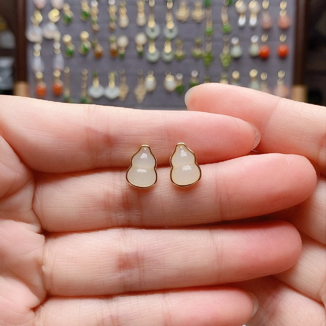 银S925镶嵌和田玉耳饰