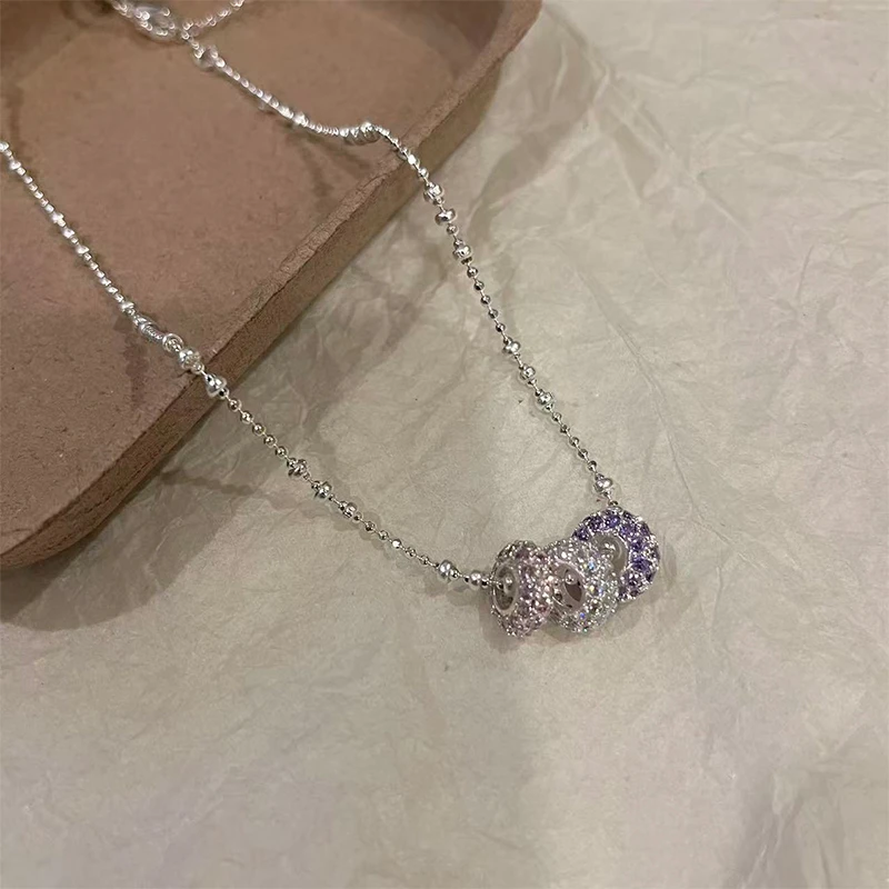 铜合金项链 三色镶钻路路通锁骨链女精致高级感轻奢小众配饰7052