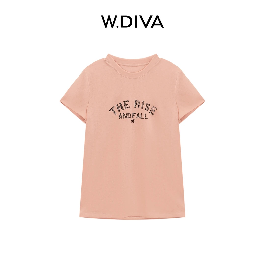 W.Diva【诗澜】天丝棉混纺冰裂印花重磅锁边出行休闲T恤女52T201855