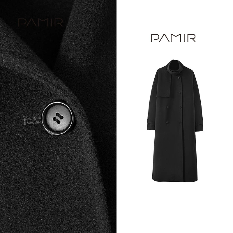 PAMIR秋冬女翻领气质羊毛混纺中长款毛呢外套 PN032