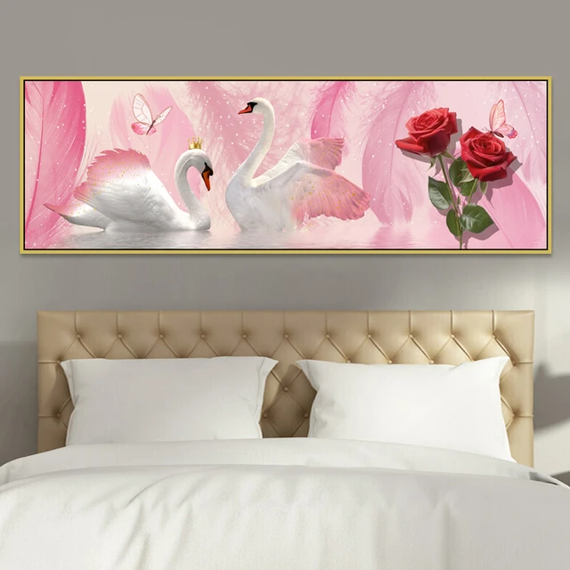 床头画天鹅浪漫温馨情侣简约时尚卧室新款墙纸画自粘背景墙贴壁画