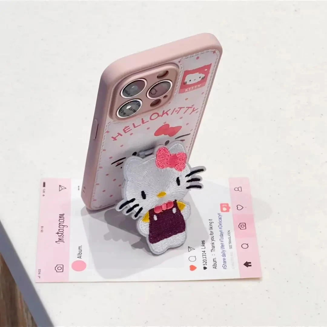 刺绣kitty支架适用苹果17/16气垫手机壳华为vivo小米15oppo卡通潮