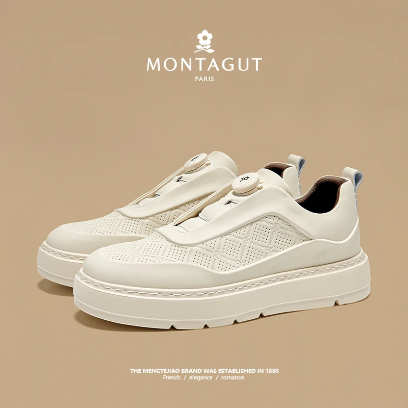 梦特娇/Montagut时尚百搭高端真皮舒适旋钮休闲男鞋0413w