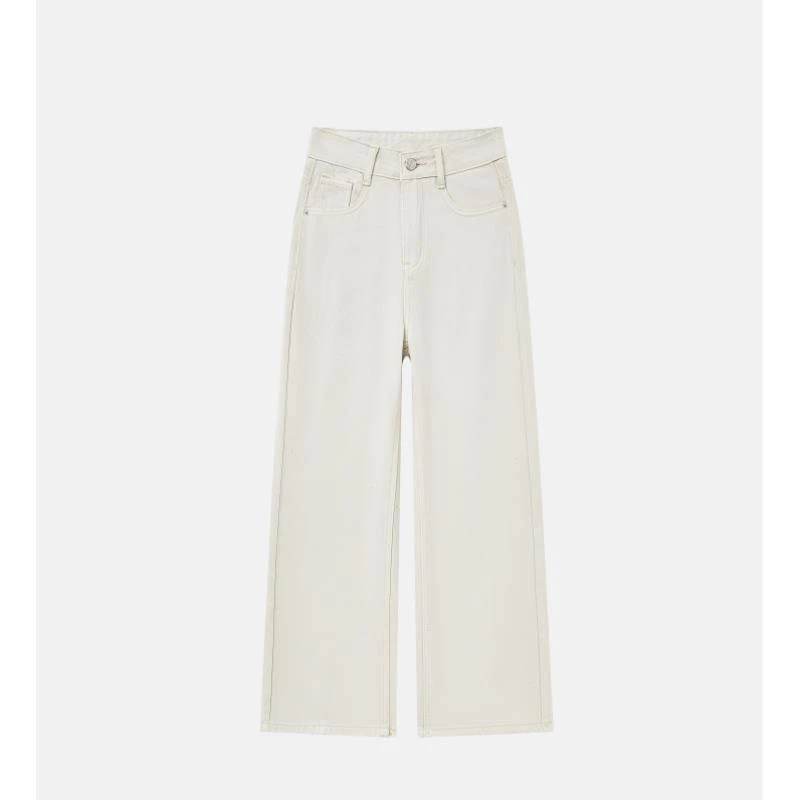 新款白牛双绣花口袋直筒垂感牛仔裤女春秋高腰宽松显瘦九分裤 90