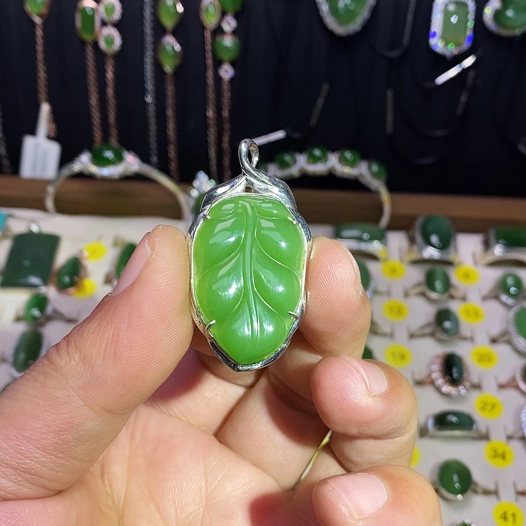 和田玉（碧玉）银S925镶嵌颈饰