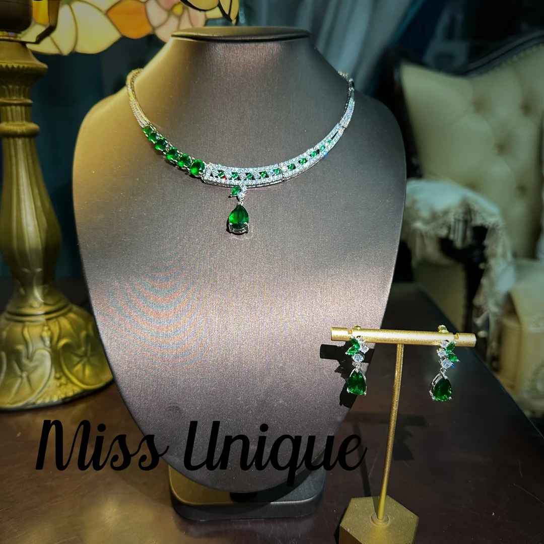 S6608绿色大小圆水滴项链套装