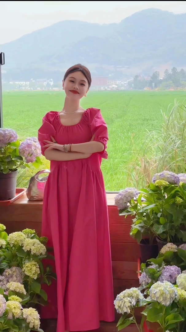 【半夏清甜】遮肉显瘦灯笼设计师连衣裙女夏季-3407