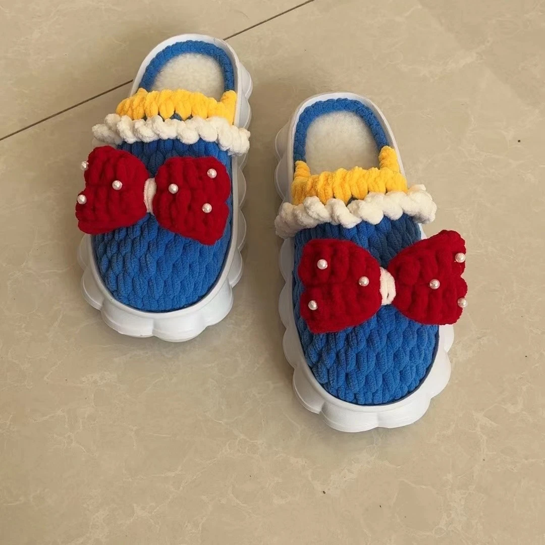 女士蝴蝶结云朵底超软防滑棉拖鞋秋冬季室内居家保暖毛毛鞋网红