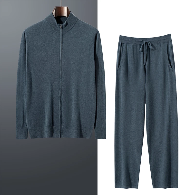 男士精纺羊绒套装100%山羊绒25春新拉链针织休闲套装