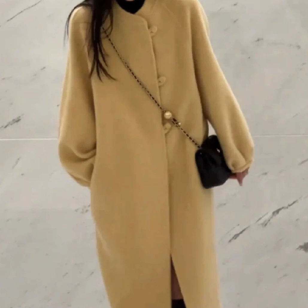 新中式长款外套女秋冬时尚百搭经典简约气质翻领