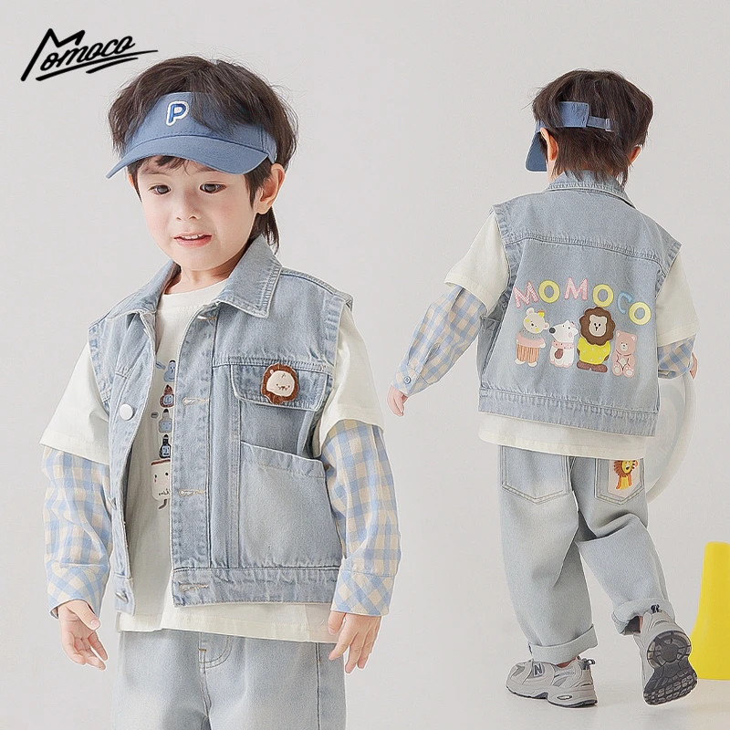 MOMOCO2025款春季男童韩版休闲牛仔马甲77130110007