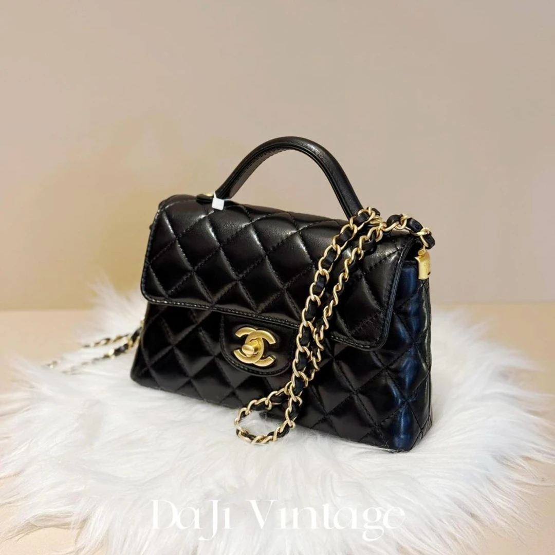99新 Chanel/香奈儿 大吉中古/Chanel香奈儿25P黑金Kelly小号斜挎